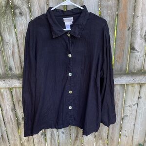 Coldwater Creek Linen Jacket Black Button-Up collar 2X